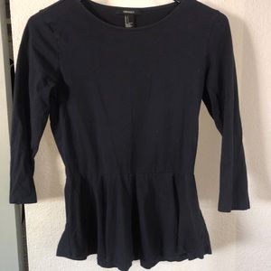 Navy Cotton Peplum Top